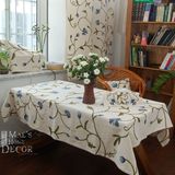 P11棉麻刺绣餐桌布 绣花方圆桌布台布 欧式布艺花朵茶几布/盖巾