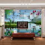 塞拉维3D风格山水情墙纸壁画现代中式客厅沙发电视背景墙壁画壁纸