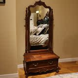 欧式全身镜 简约卧室穿衣镜实木落地镜试衣镜墙镜带抽复古试衣镜