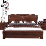 金丝黑胡桃木床实木床1.8米双人床婚床 现代中式储物床 升降木床
