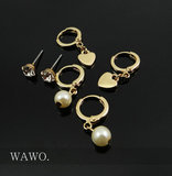 【WAWO】欧美外贸原单大牌正品饰品 精致珍珠爱心吊坠 耳钉耳环