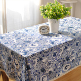 现代中式高档桌布蓝青花瓷 餐桌布艺台布茶几布盖布中国风可定做