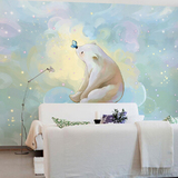 卡通儿童房墙纸壁画 客厅电视背景墙壁纸 手绘卧室床头壁画大白熊
