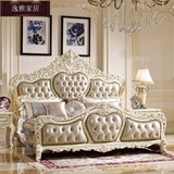 欧式别墅卧室床大户型奢华双人婚床 进口头层真皮全实木床2/2.2米