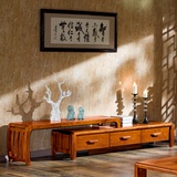 现代中式乌金木色 客厅实木电视柜 地柜 简约组合伸缩电视机柜子