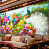 美岸新款花开富贵孔雀大幅秀精准印花2米3D十字绣客厅牡丹花