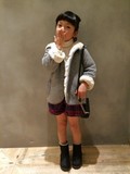 清！外贸日本原单女童灰色羊羔绒棉衣儿童加厚保暖连帽外套 120码