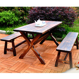 户外防腐实木碳化桌椅套件室外休闲餐桌椅子组合阳台庭院长凳桌子