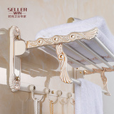 金色加白色欧式复古折叠毛巾架浴巾架卫生间置物架五金挂件