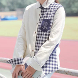 韩国学院风磨毛拼接格纹大懒猫刺绣贴布加厚羊羔绒加绒长袖衬衫女