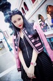 2015欧洲站韩版初秋大牌心霓儿同款宫廷风粉紫色重工外套