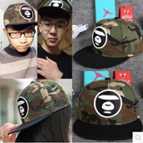 嘻哈帽子 韩版新款BAPE AAPE猿人头刺绣平沿迷彩棒球帽 男女通用
