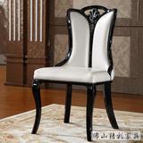 新古典家具售楼处洽谈桌椅欧式实木雕花椅皮餐椅韩式椅子黑色描银