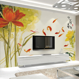 无缝壁画墙纸墙布鲤鱼荷花现代中式欧式玄关电视沙发背景墙