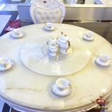 欧式圆桌 天然进口白玉大理石圆桌 实木餐桌 白色 橡木圆桌椅组合