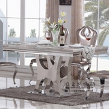 不锈钢后现代钢化玻璃餐桌2015欧式大理石简约创意酒店餐厅餐台椅
