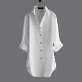 韩国代购2016春夏韩版新款长袖白色休闲中长款纯棉宽松大码衬衫女