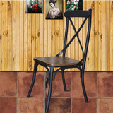 美式复古铁艺餐椅饭店椅实木椅餐饮椅快餐椅咖啡厅奶茶店背叉椅子