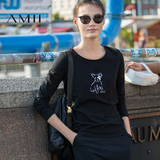 Amii[极简主义] 2016新款秋装卡通印花简约休闲圆领大码长袖T恤女