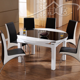 黑白餐桌钢化玻璃餐桌椅组合实木可伸缩折叠餐桌烤漆餐桌圆桌特价