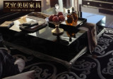 新古典家具定制欧式实木框茶几黑色钢琴漆描银咖啡桌正方形方茶几