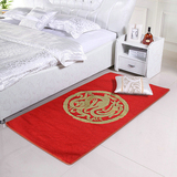 红色地毯龙图案中国风地垫卧室长方形床边毯简约现代风格地毯玄关