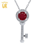 GSK珠宝 1.42克拉天然红宝石吊坠 经典钥匙项链锁骨链925银镀金