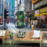 无缝复古港式茶餐厅3D壁画 定制壁纸店铺背景墙墙纸香港巴士街景