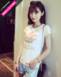 三叶草亮片绣花短袖t恤2015夏季新款韩版女装圆领修身显瘦打底衫