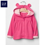 Gap婴儿 美式简洁纯色熊耳连帽单排扣长袖卫衣外套176540
