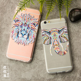 苹果6s iphone6 中国民族风透明大象狮子头手机壳硅胶浮雕保护套