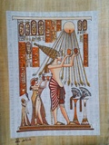 埃及3040阿赫那顿与家人祭拜太阳神阿顿5纸莎树皮装饰画无框包邮