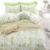 简约小清新绿色纯棉碎花被子四件套1.51.82m床单全棉双人床上用品