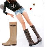 韩版高筒雨靴时尚搭扣雨鞋女平跟马靴水鞋长筒套鞋防滑