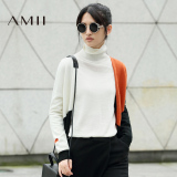 Amii[极简主义]2016秋女新款V领撞色修身大码中长款针织开衫毛衣