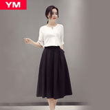 YM品牌女装新款欧洲站2016夏装中袖韩版两件套套装棉麻上衣阔腿裤