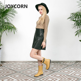 joycorn女士时尚纯色中筒加绒雨靴 橡胶雨靴防滑雨胶鞋冬季雨鞋