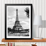 黑白摄影埃菲尔铁塔H12有框画装饰画家居餐厅酒吧咖啡厅书房挂画