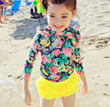 韩国新款儿童泳衣可爱时尚女童分体泳衣中大童大码泳衣长袖防晒衣