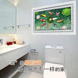 鲤鱼池塘3D立体感墙贴 卫生间厨房寝室卧室地板装饰贴画防水创意