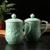 龙泉青瓷个人杯 全手工带盖青瓷杯子正品 陶瓷青瓷茶杯茶具礼盒装