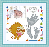 精准印花法国DMC十字绣套件 宝宝出生证明 猴宝  胎发手脚印照片
