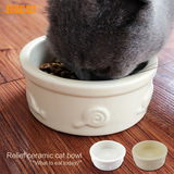 田田猫 可爱浮雕陶瓷猫碗加厚加重防滑猫碗猫食盆可微波加热包邮