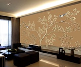 中式客厅沙发电视背景墙无纺布大型墙纸壁画 国画花鸟无缝墙布