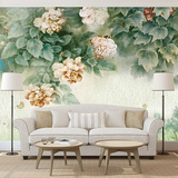 鑫雅欧式田园花卉客厅沙发电视背景墙壁纸壁画手绘牡丹墙纸墙布