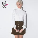 Haoduoyi2016秋季女装新款 甜美性感层叠高领口长袖修身套头毛衣