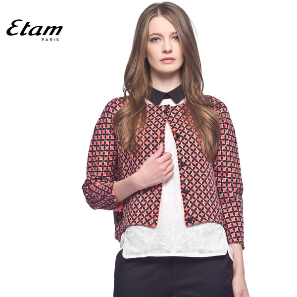 艾格etam+春休闲短款针织<em>印花开衫</em>14011600