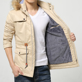 明珠龙冬季外套男加绒夹克修身韩版毛领加厚外套男青年中长款夹克