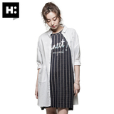 H:CONNECT韩版时尚中长款纯色全棉字母印花女式衬衫2016新款夏季