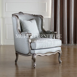 慕妃高端定制家具美式新古典实木布艺单人沙发欧式休闲椅GC162